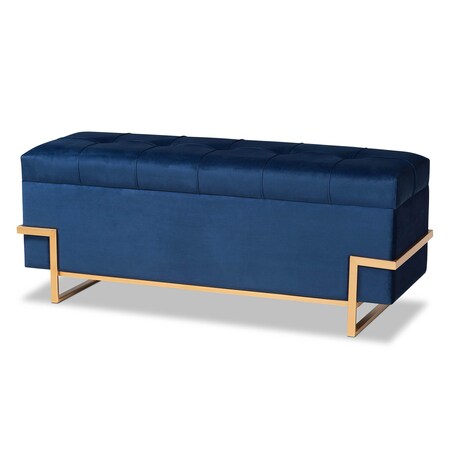 Baxton Studio Parker Blue Velvet Upholstered and Gold Metal Storage Ottoman 173-11029